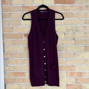 Vince Burgundy Cashmere Sleeveless Cardigan with Pockets